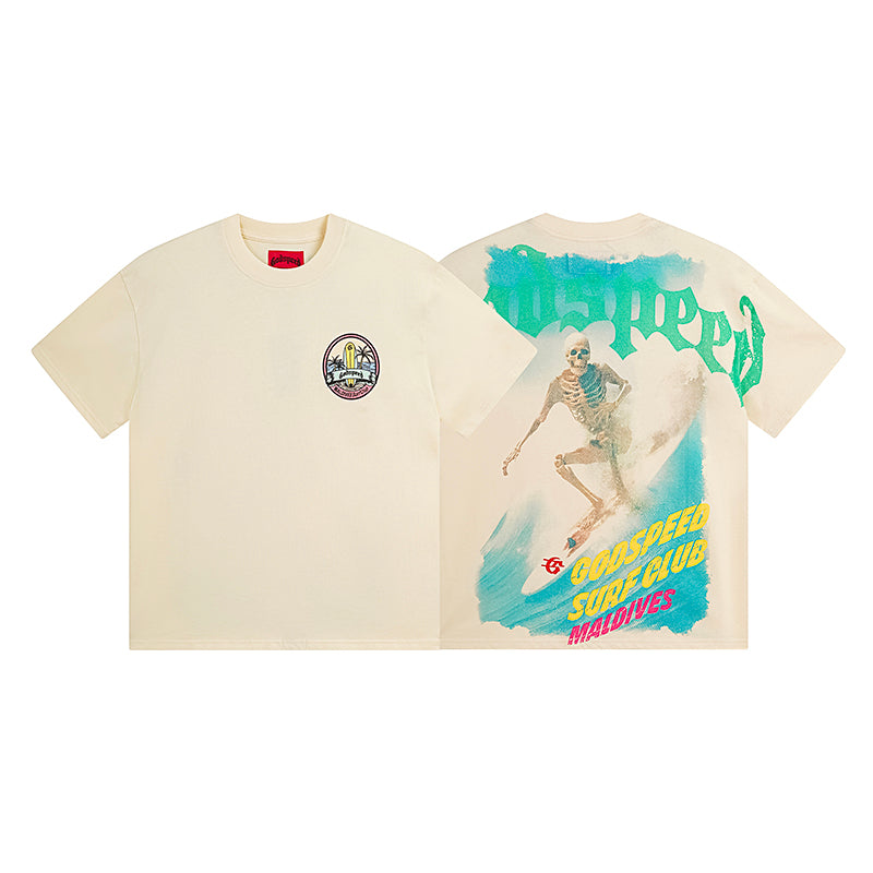 American High Street God Speed Skeleton Short sleeved Men's Couple Instagram Dark Rock Trendy T-shirt Men and Women