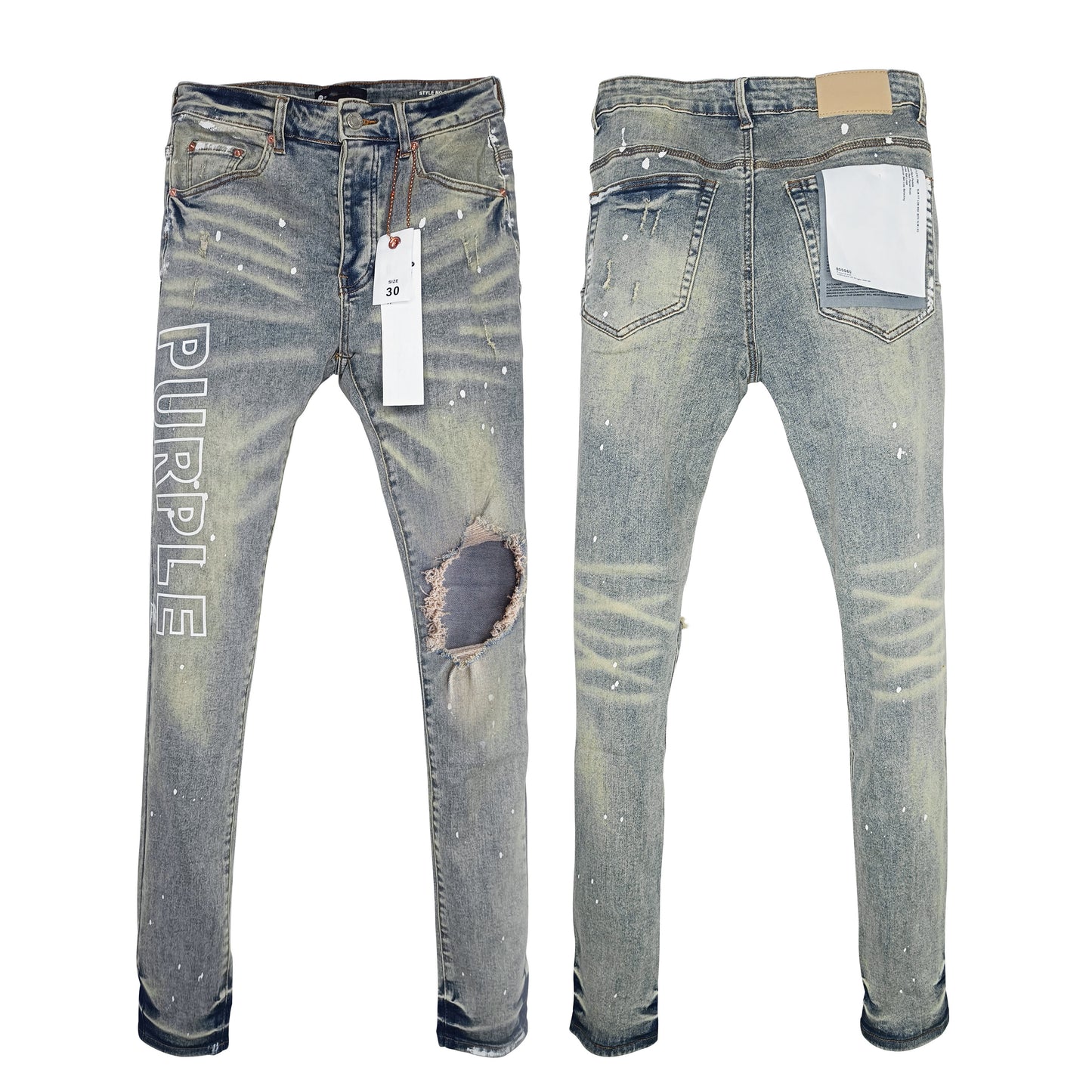 Top Quality Purples Brand Straight Jeans Washed Denim Ripped Hole American High Street for Men