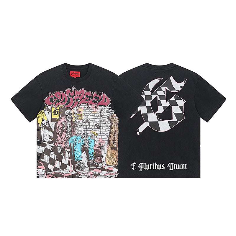 American High Street God Speed Skeleton Short sleeved Men's Couple Instagram Dark Rock Trendy T-shirt Men and Women