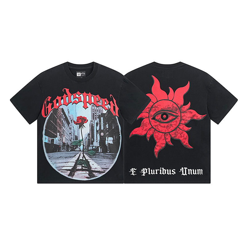 American High Street God Speed Skeleton Short sleeved Men's Couple Instagram Dark Rock Trendy T-shirt Men and Women