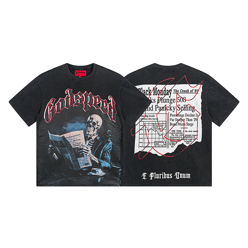 American High Street God Speed Skeleton Short sleeved Men's Couple Instagram Dark Rock Trendy T-shirt Men and Women