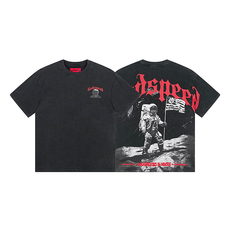 American High Street God Speed Skeleton Short sleeved Men's Couple Instagram Dark Rock Trendy T-shirt Men and Women