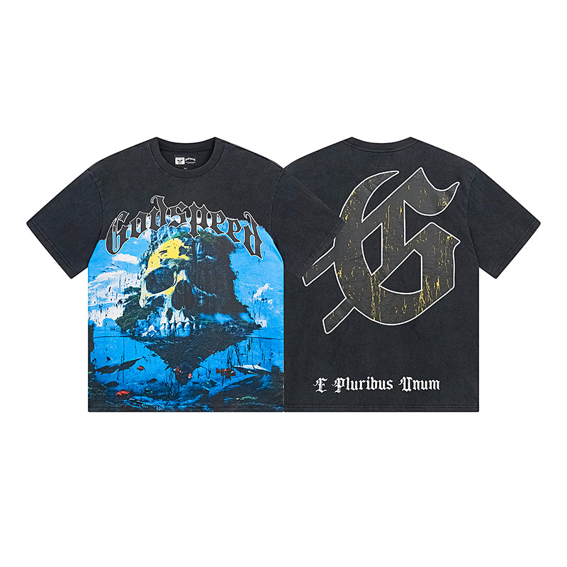 American High Street God Speed Skeleton Short sleeved Men's Couple Instagram Dark Rock Trendy T-shirt Men and Women