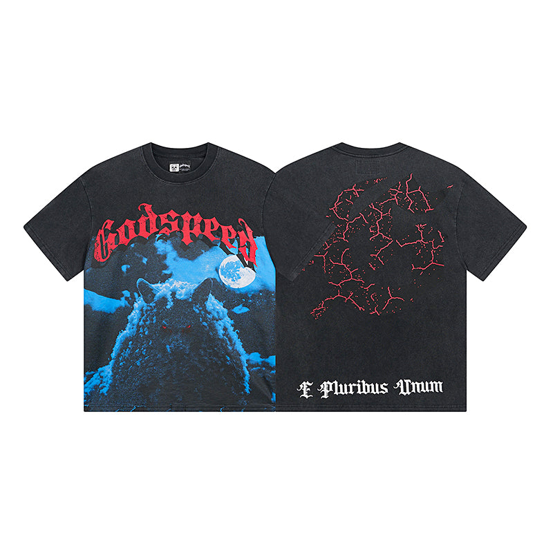 American High Street God Speed Skeleton Short sleeved Men's Couple Instagram Dark Rock Trendy T-shirt Men and Women