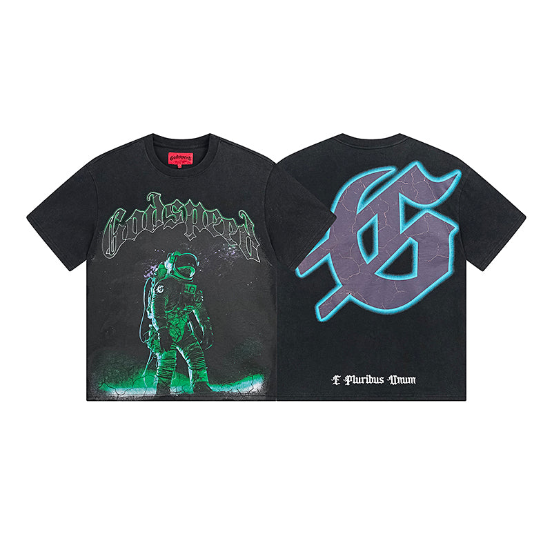 American High Street God Speed Skeleton Short sleeved Men's Couple Instagram Dark Rock Trendy T-shirt Men and Women