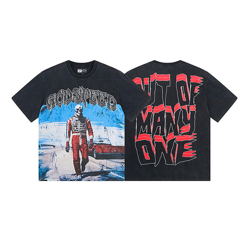 American High Street God Speed Skeleton Short sleeved Men's Couple Instagram Dark Rock Trendy T-shirt Men and Women