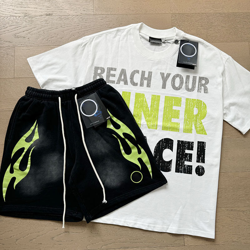 Wholesale Top Quality Hell Retro Stars NFC SCAN Printed Summer Men's and Women's Loose Short sleeved Casual Shorts Set