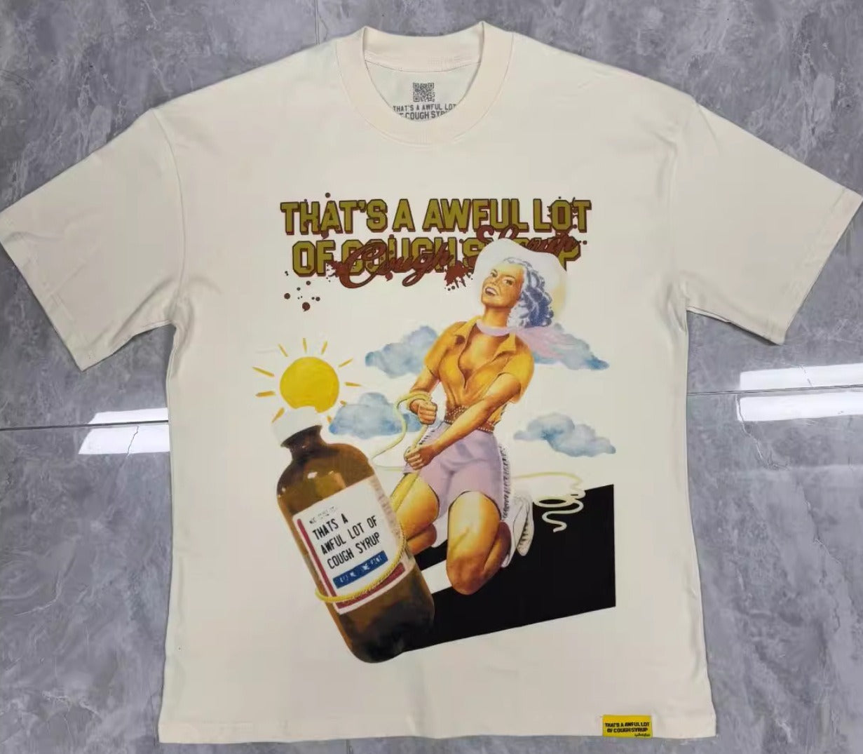 THAT'S a AWFUL LOT of COUGH SYRUP Men's Clothing Top Quality 100% Cotton Oversized Drop Shoulder Mens Short Sleeve Printed Scannable for Men