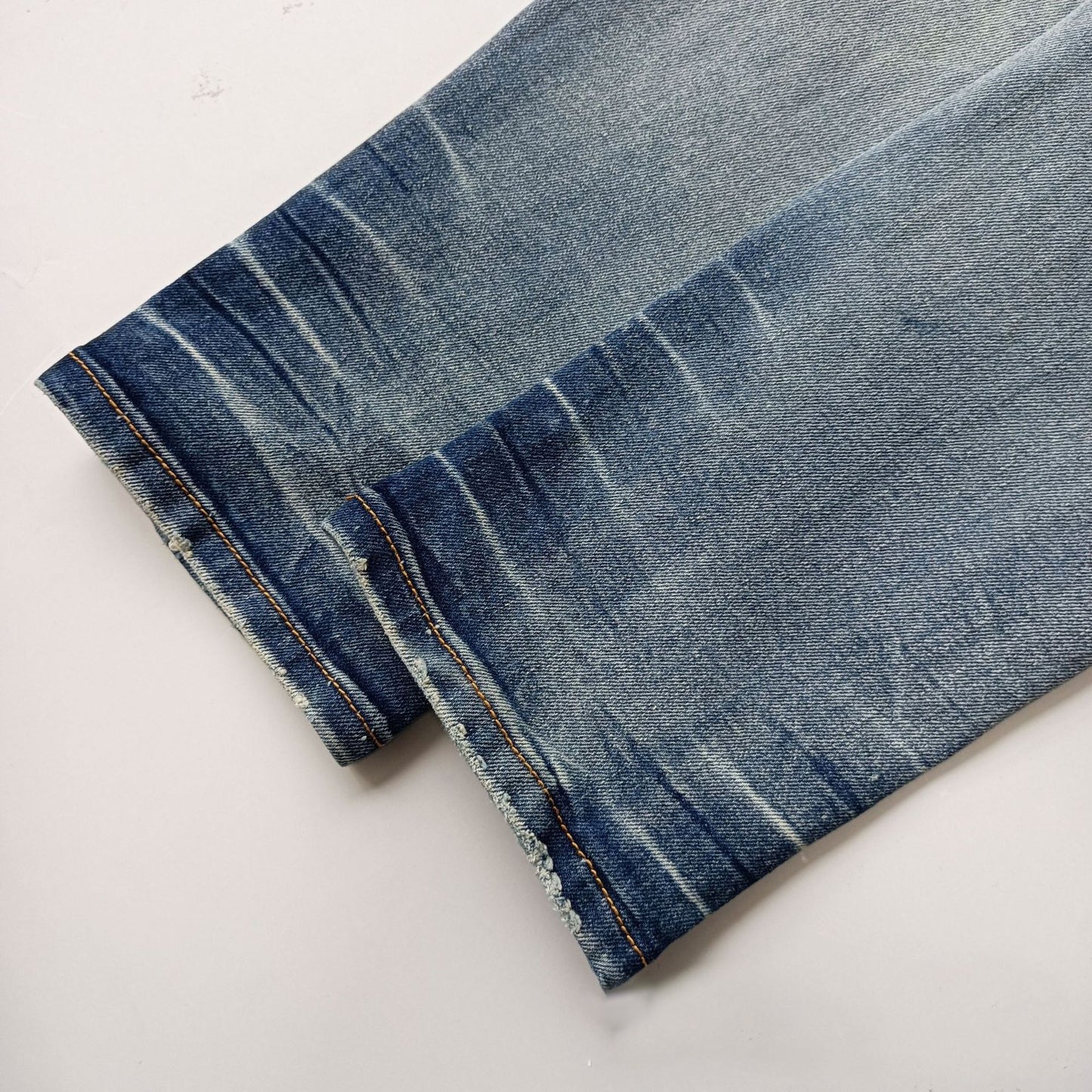 Manufacturer Wholesale Jeans AM High Street Youth Ripped Embroidery Elastic Straight Leg Slim Fit Jeans with Tage Jeans for Men