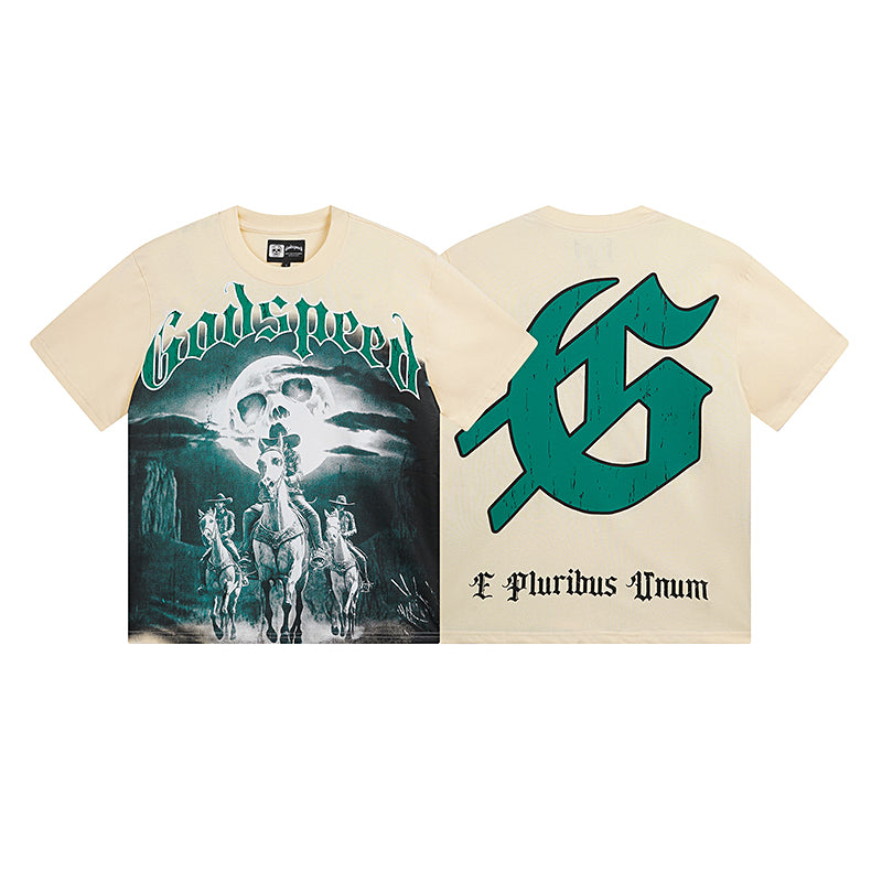 American High Street God Speed Skeleton Short sleeved Men's Couple Instagram Dark Rock Trendy T-shirt Men and Women