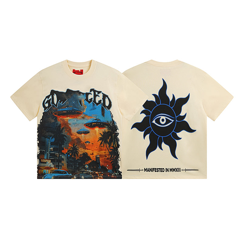 American High Street God Speed Skeleton Short sleeved Men's Couple Instagram Dark Rock Trendy T-shirt Men and Women