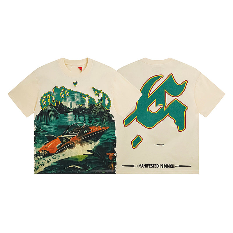 American High Street God Speed Skeleton Short sleeved Men's Couple Instagram Dark Rock Trendy T-shirt Men and Women