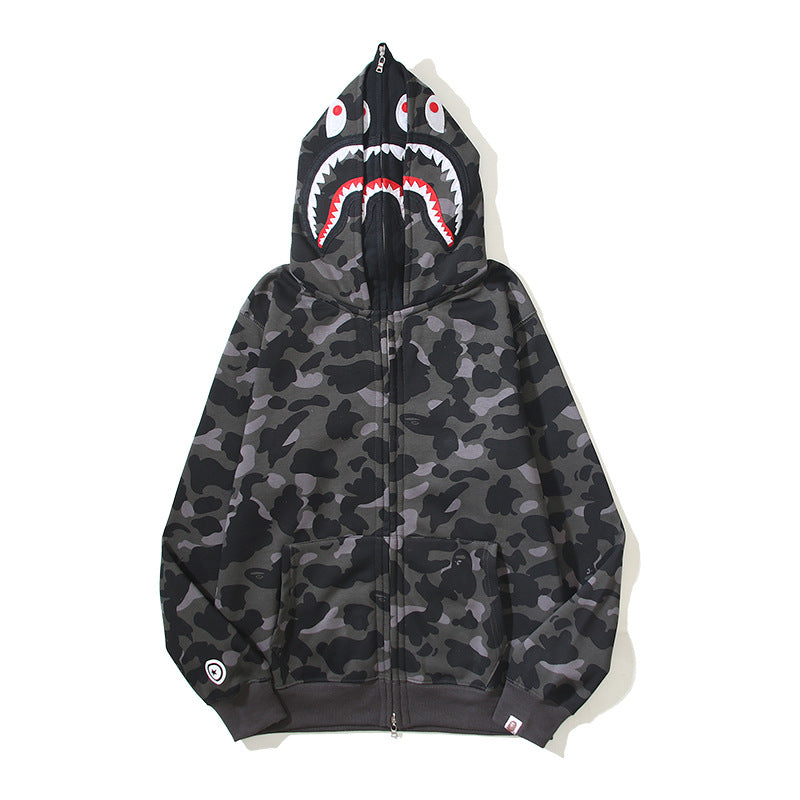 Top Quality 100% Cotton Bathing Ape Shark Zip up Streetwear Outfit Hip Hop Sweatshirt Men Women Unisex Bapees Hoodie Jacket