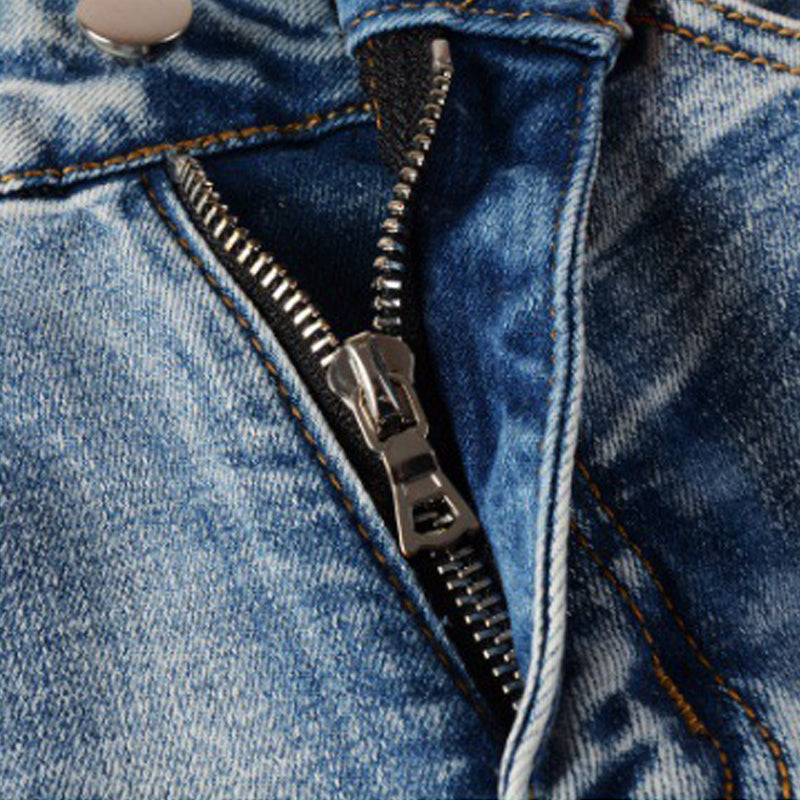 Wholesale AM IRI Heavy-duty Water Washed Perforated Men's No Tag Top Quality Leather Pencil Jeans for Men