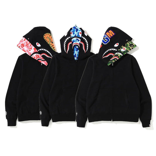 Top Quality 100% Cotton Bathing Ape Shark Zip up Streetwear Outfit Hip Hop Sweatshirt Men Women Unisex Bapees Hoodie Jacket