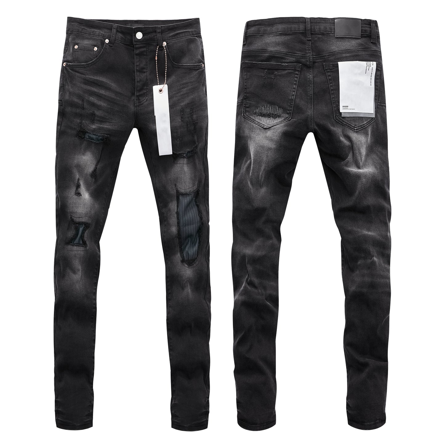 Top Quality Purples Brand Straight Jeans Washed Denim Ripped Hole American High Street for Men