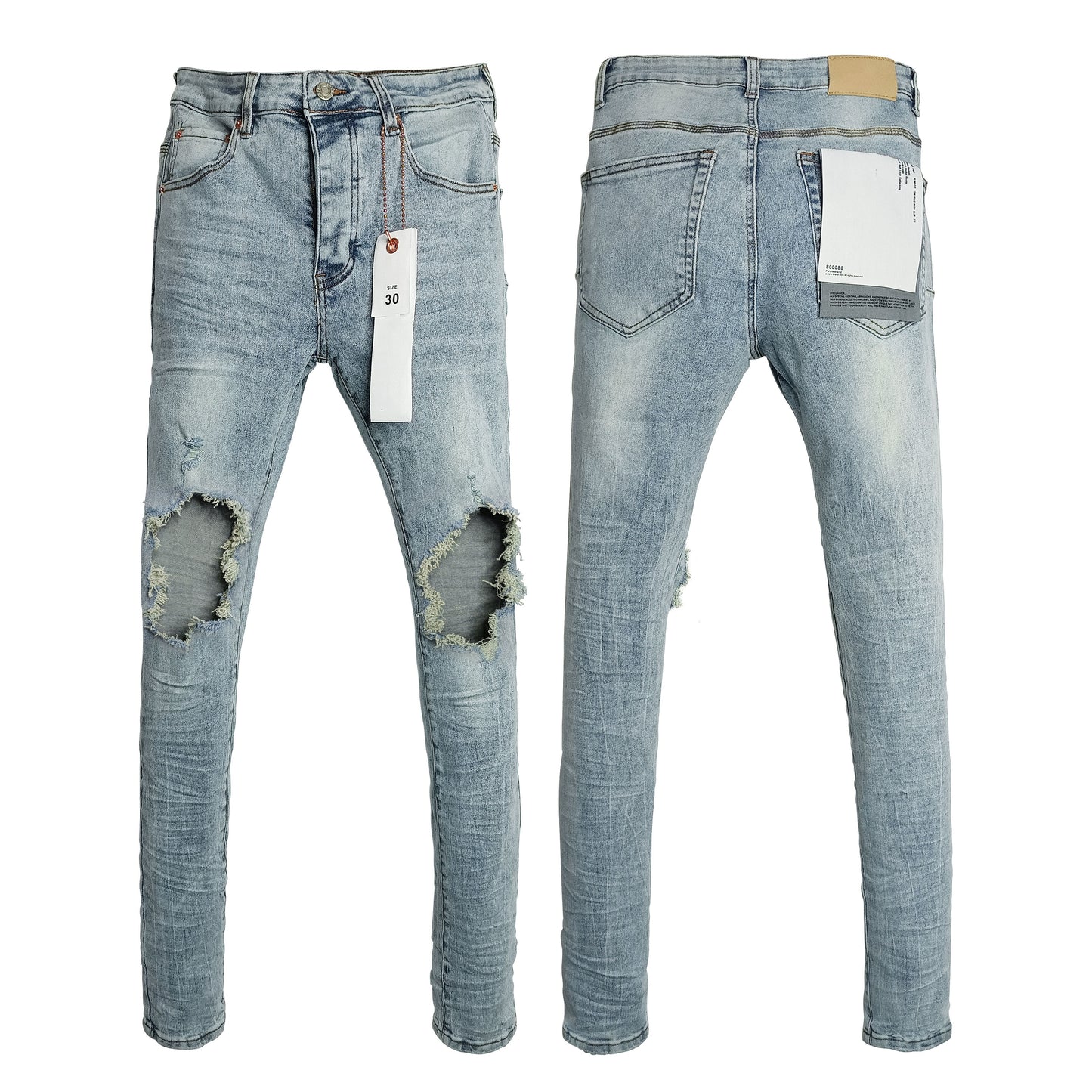 Top Quality Purples Brand Straight Jeans Washed Denim Ripped Hole American High Street for Men