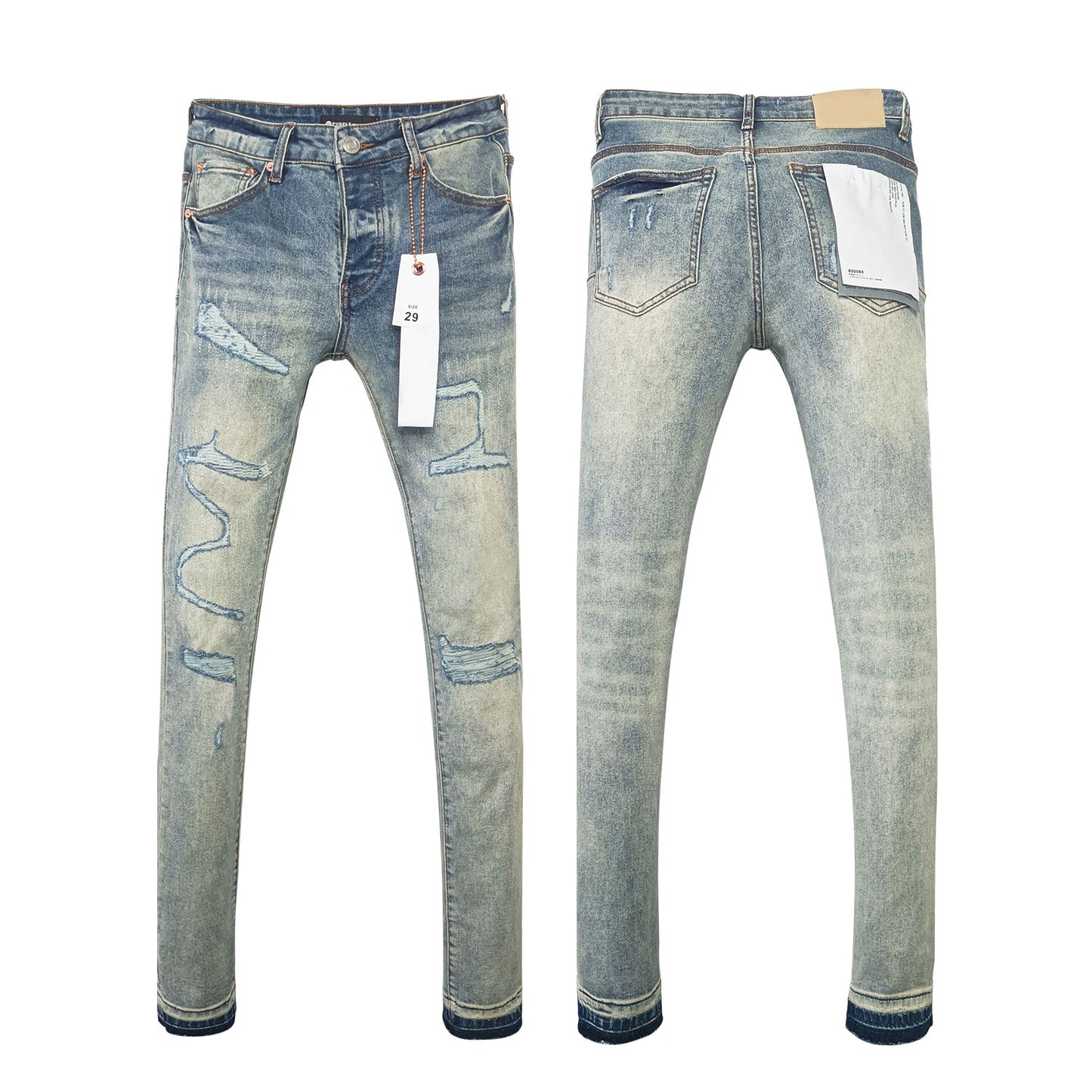 Top Quality Purples Brand Straight Jeans Washed Denim Ripped Hole American High Street for Men