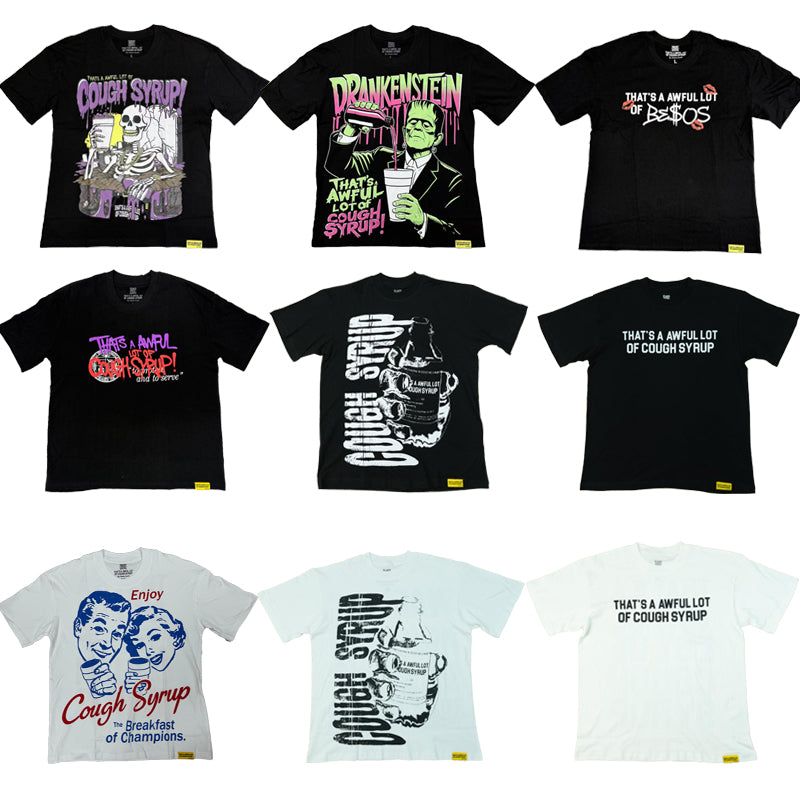 THAT'S a AWFUL LOT of COUGH SYRUP Men's Clothing Top Quality 100% Cotton Oversized Drop Shoulder Mens Short Sleeve Printed Scannable for Men