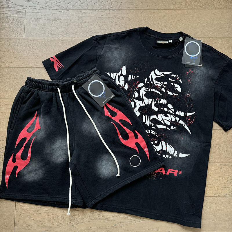 Wholesale Top Quality Hell Retro Stars NFC SCAN Printed Summer Men's and Women's Loose Short sleeved Casual Shorts Set